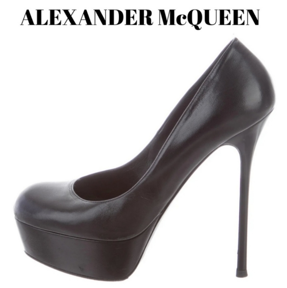 ALEXANDER MCQUEEN Black Leather Platform Stilettos